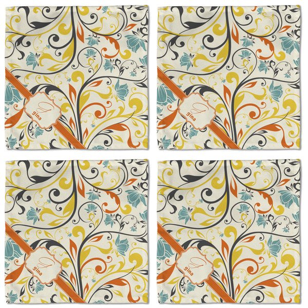 Swirly Floral Cloth Napkins - Personalized Lunch (APPROVAL) Set of 4