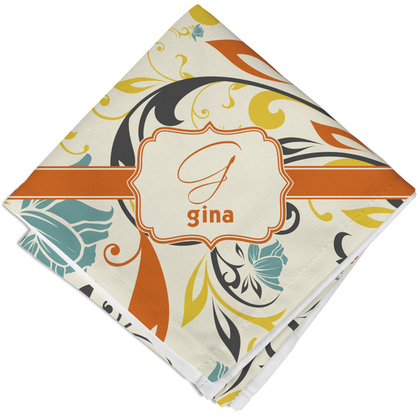 Custom Swirly Floral Cloth Cocktail Napkin - Single w/ Name and Initial