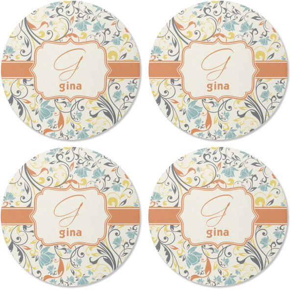 Swirly Floral Coaster Round Rubber Back - Apvl