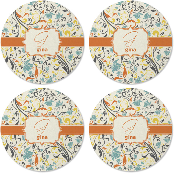 Swirly Floral Coaster Round Rubber Back - Apvl