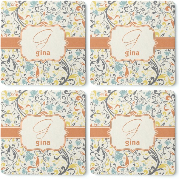 Swirly Floral Coaster Rubber Back - Apvl