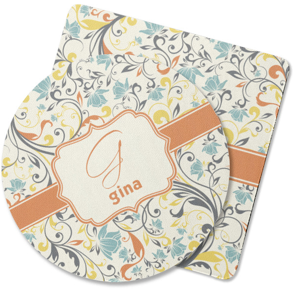 Custom Swirly Floral Rubber Backed Coaster (Personalized)