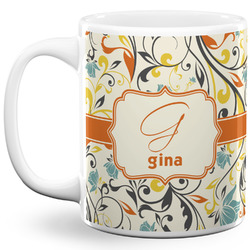 Swirly Floral 11 Oz Coffee Mug - White (Personalized)