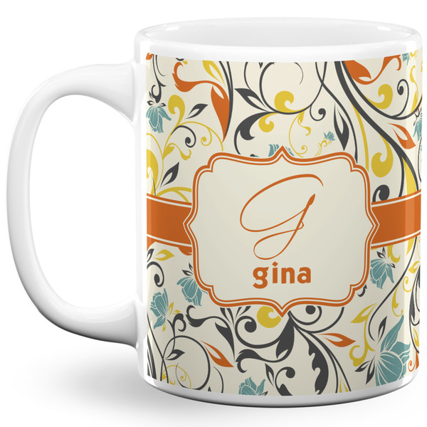 Custom Swirly Floral 11 Oz Coffee Mug - White (Personalized)