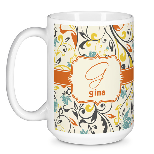 Swirly Floral Coffee Mug - 15 oz - White