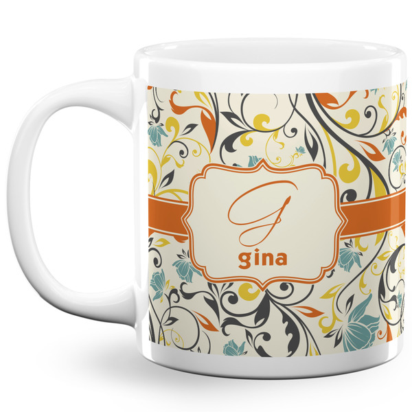 Custom Swirly Floral 20 Oz Coffee Mug - White (Personalized)