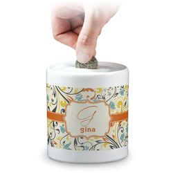 Swirly Floral Coin Bank (Personalized)