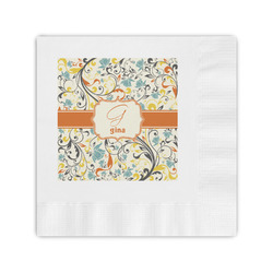 Swirly Floral Coined Cocktail Napkins (Personalized)