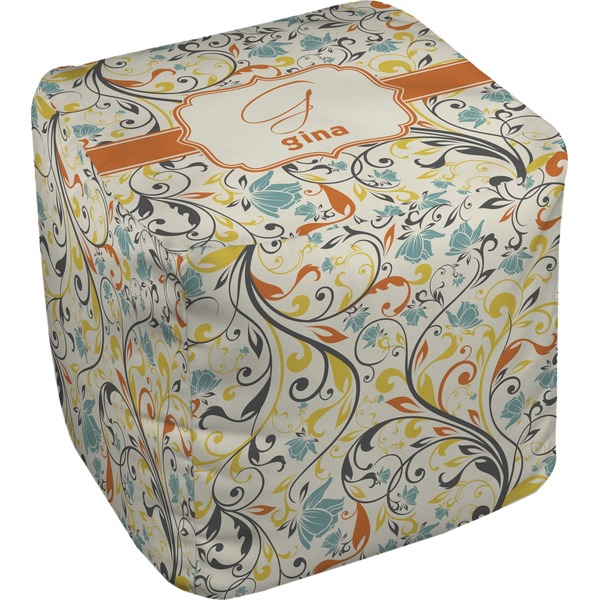 Custom Swirly Floral Cube Pouf Ottoman - 18" (Personalized)