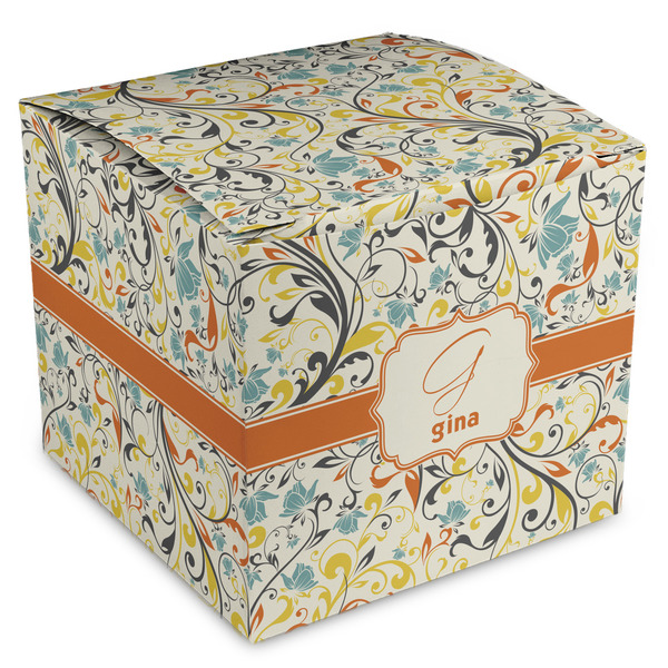 Custom Swirly Floral Cube Favor Gift Boxes (Personalized)