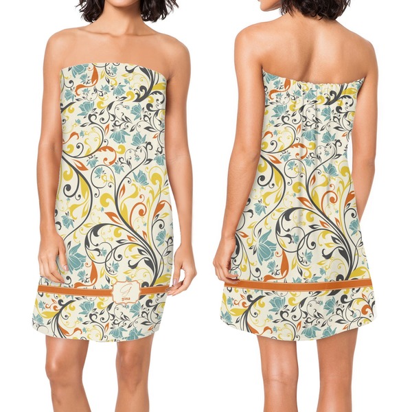 Swirly Floral Custom Bath Wrap - Front & Back View