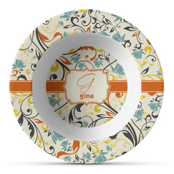 Swirly Floral Plastic Bowl - Microwave Safe - Composite Polymer (Personalized)