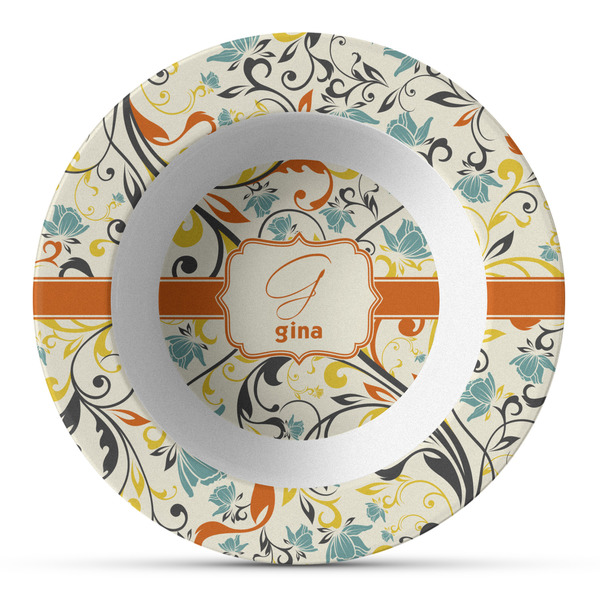 Custom Swirly Floral Plastic Bowl - Microwave Safe - Composite Polymer (Personalized)