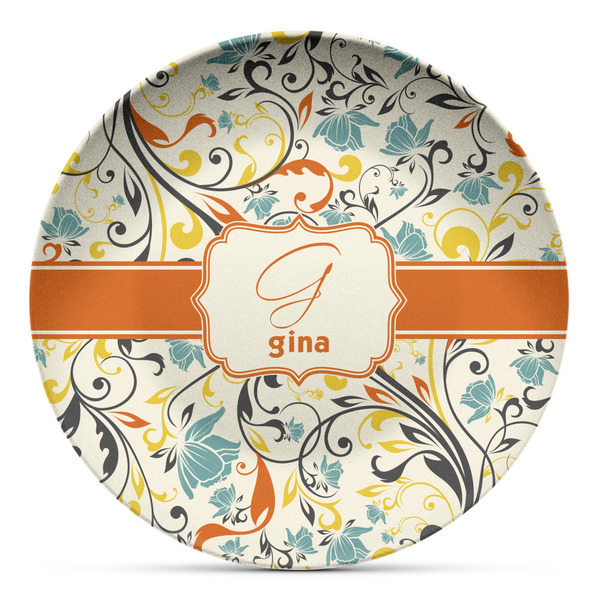 Custom Swirly Floral Microwave Safe Plastic Plate - Composite Polymer (Personalized)