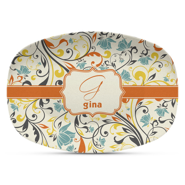 Custom Swirly Floral Plastic Platter - Microwave & Oven Safe Composite Polymer (Personalized)