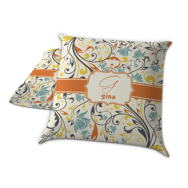 Swirly Floral Decorative Pillow Case - TWO