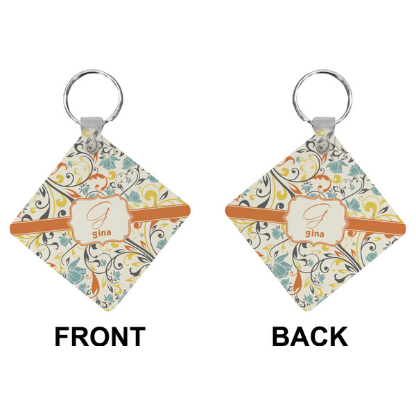 Swirly Floral Diamond Keychain (Front + Back)
