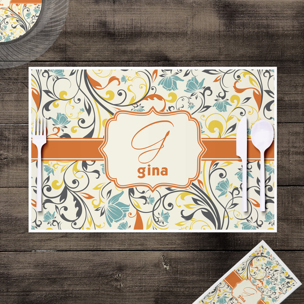 Swirly Floral Disposable Paper Placemat - In Context