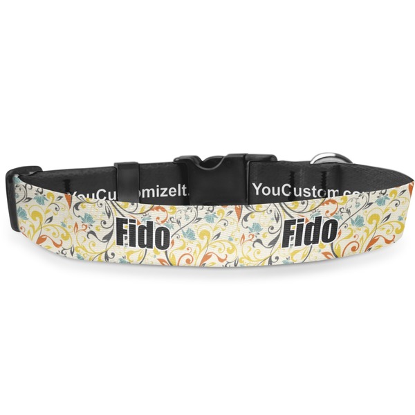 Custom Swirly Floral Deluxe Dog Collar - Extra Large (16" to 27") (Personalized)
