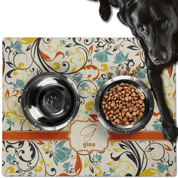 Swirly Floral Dog Food Mat - Large w/ Name and Initial