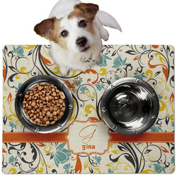 Swirly Floral Dog Food Mat - Medium w/ Name and Initial
