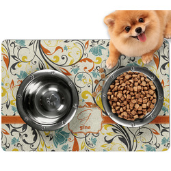 Swirly Floral Dog Food Mat - Small w/ Name and Initial