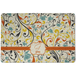 Swirly Floral Dog Food Mat w/ Name and Initial