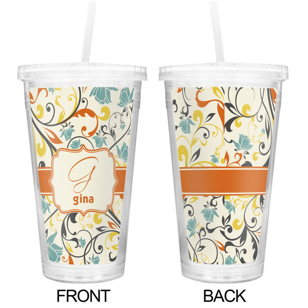 Swirly Floral Double Wall Tumbler with Straw - Approval