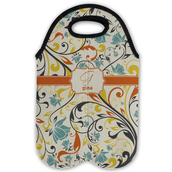 Swirly Floral Double Wine Tote - Flat (new)