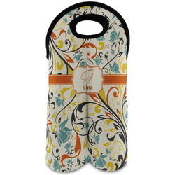 Swirly Floral Wine Tote Bag (2 Bottles) (Personalized)