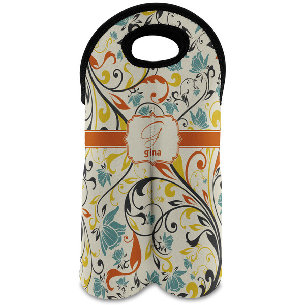 Custom Swirly Floral Wine Tote Bag (2 Bottles) (Personalized)