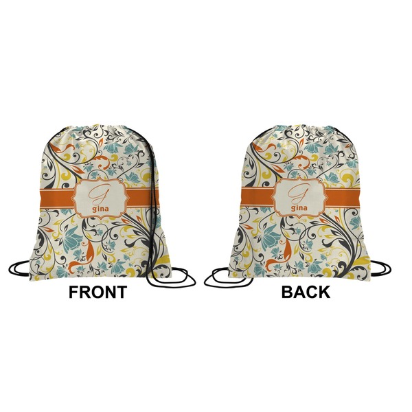 Swirly Floral Drawstring Backpack Front & Back Small