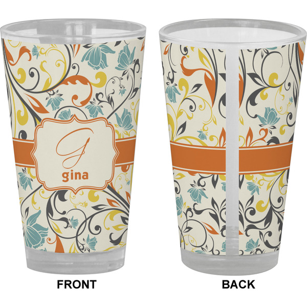 Swirly Floral Pint Glass - Full Color - Front & Back Views
