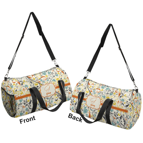 Swirly Floral Duffle bag large front and back sides