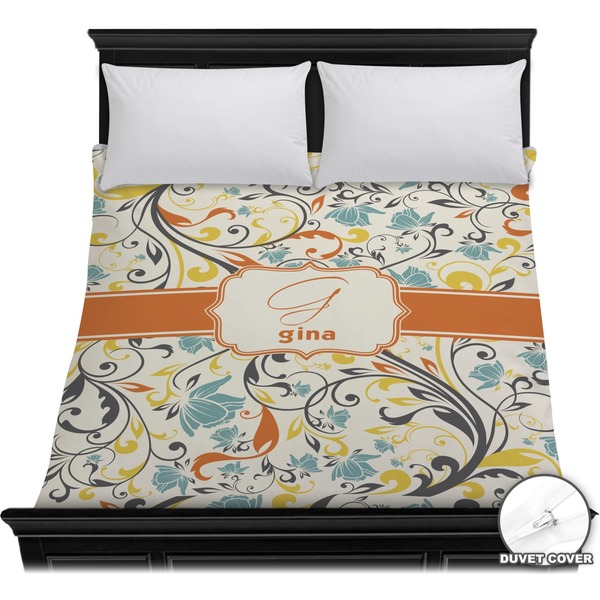 Custom Swirly Floral Duvet Cover - Full / Queen (Personalized)