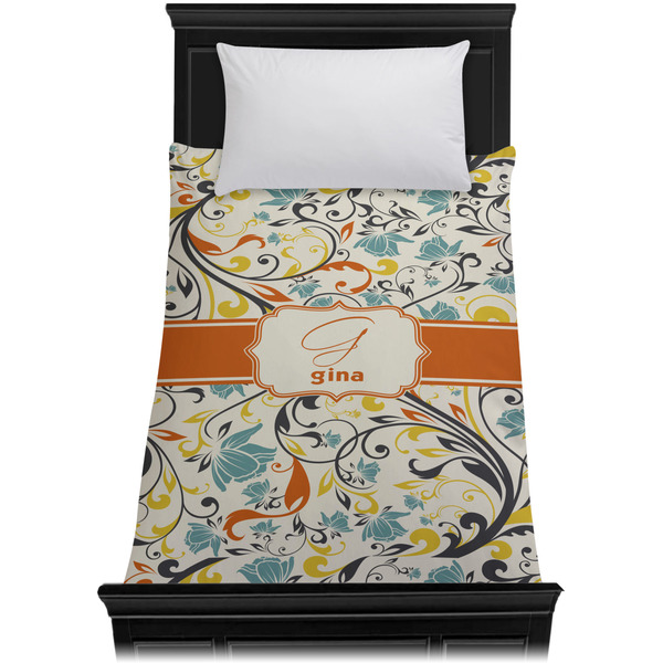Swirly Floral Duvet Cover - Twin - On Bed - No Prop