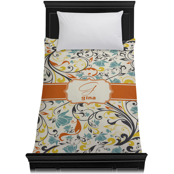 Swirly Floral Duvet Cover - Twin XL - On Bed - No Prop