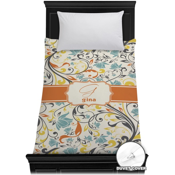 Custom Swirly Floral Duvet Cover - Twin (Personalized)