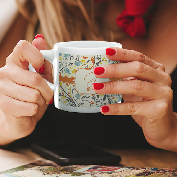 Custom Swirly Floral Double Shot Espresso Cup - Single (Personalized)