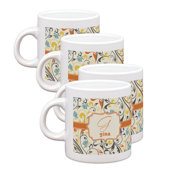 Custom Swirly Floral Single Shot Espresso Cups - Set of 4 (Personalized)