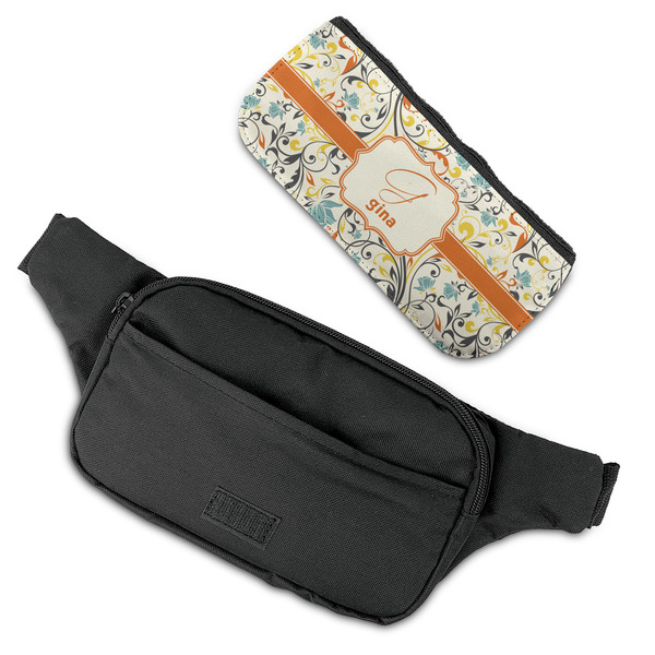 Swirly Floral Fanny Packs - FLAT (flap off)