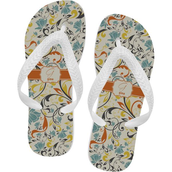 Custom Swirly Floral Flip Flops - Large (Personalized)
