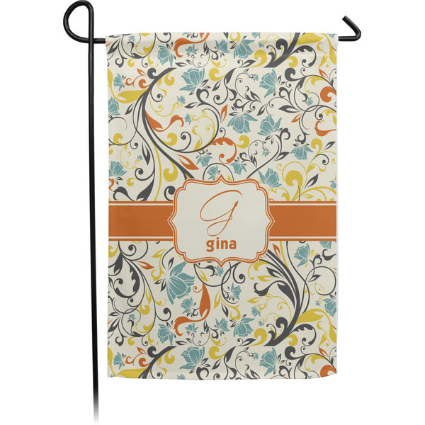 Custom Swirly Floral Small Garden Flag - Single Sided w/ Name and Initial