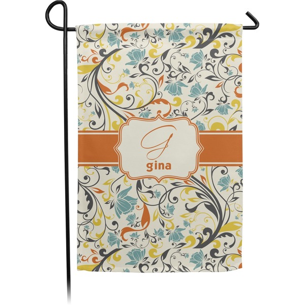 Custom Swirly Floral Small Garden Flag - Double Sided w/ Name and Initial