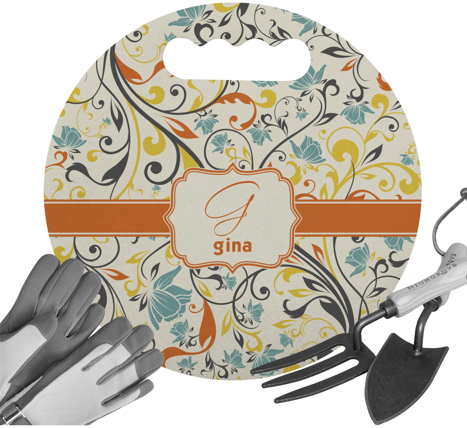 Custom Swirly Floral Gardening Knee Cushion (Personalized) YouCustomizeIt