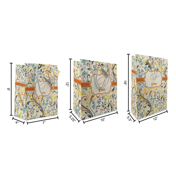 Swirly Floral Gift Bags - All Sizes - Dimensions