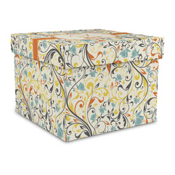 Swirly Floral Gift Box with Lid - Canvas Wrapped - Large (Personalized)