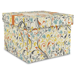 Swirly Floral Gift Box with Lid - Canvas Wrapped - XX-Large (Personalized)