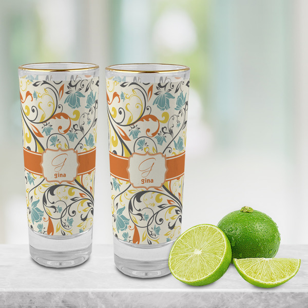 Swirly Floral Glass Shot Glass - 2 oz - LIFESTYLE