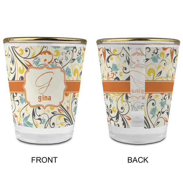 Swirly Floral Glass Shot Glass - with gold rim - APPROVAL